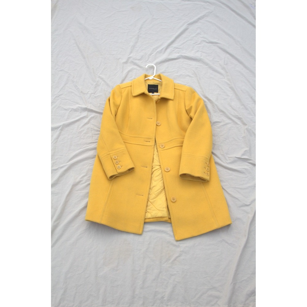 Talbots Women's Yellow Wool Blend Coat Size 14 Quilted Lined Classic Button